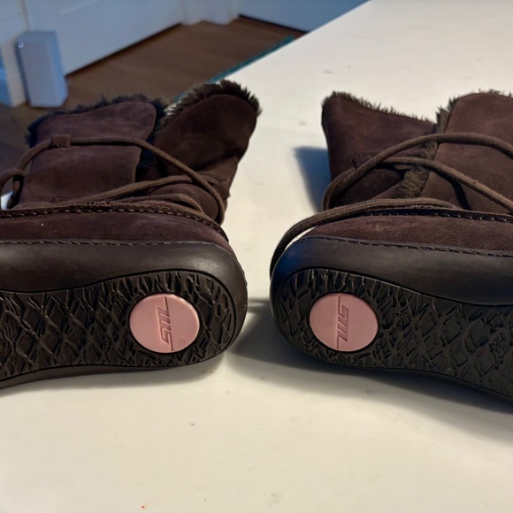 Steve‎ Madden P-Pop Boots Moccasins Suede Faux Fur Tie Pompoms Mid-Calf Brown 9 - Picture 2 of 9